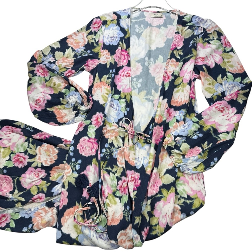 Maaji Navy Floral Long Tie-Front Swim Coverup - Picture 2 of 10